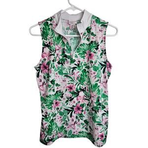 Tommy Bahama Womens Golf Polo Size M Floral Hawaiian Tropical Resortwear Stretch